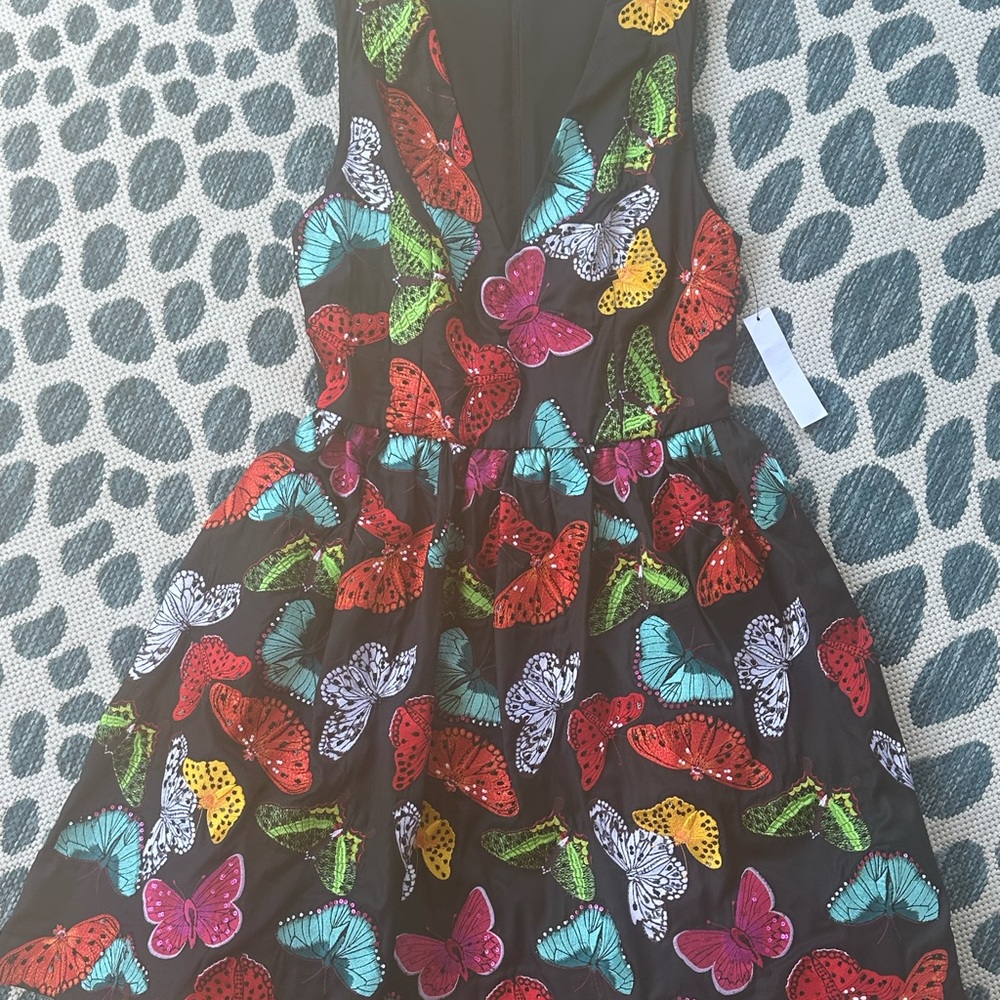 Alice + Olivia Black Butterfly V-neck Sundress